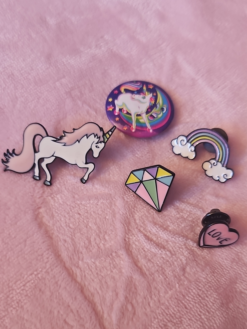 Pink Unicorn & Rainbow Kids Enamel Pin Set